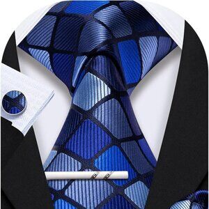 New Men Plaid/Striped Ties Set Silk Business Wedding Formal Fashion Necktie